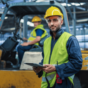 Job candidate shaking hands at warehouse office